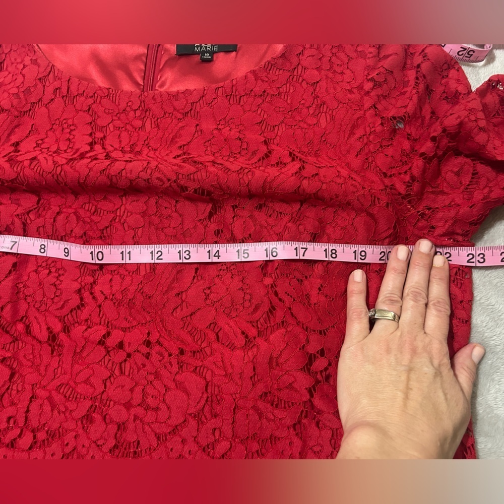 Good used condition Alex Marie Red Lace Dress size 16. Fully lined. Pretty! - Picture 10 of 11